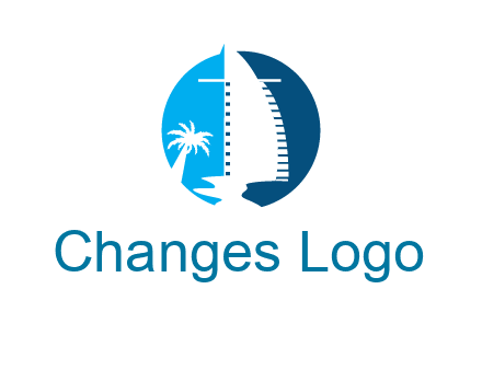 sailing boat and tree in circle logo