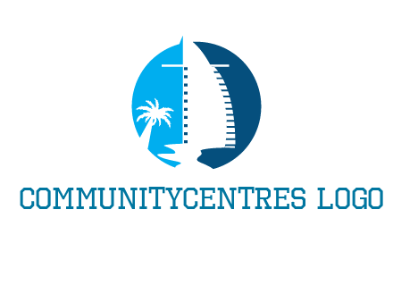 sailing boat and tree in circle logo
