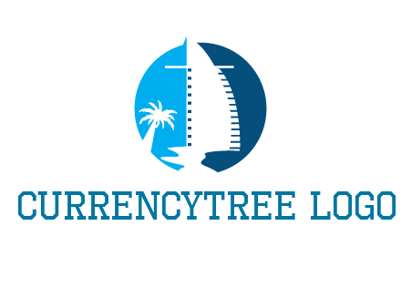 sailing boat and tree in circle logo