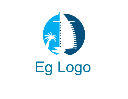 sailing boat and tree in circle logo