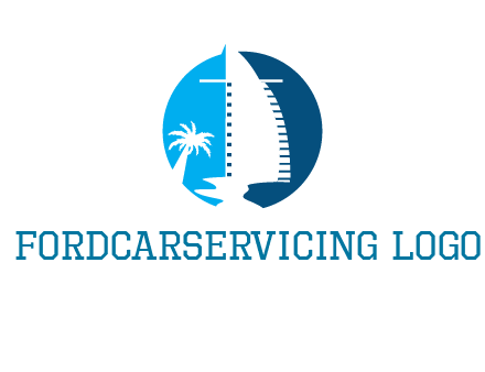 sailing boat and tree in circle logo