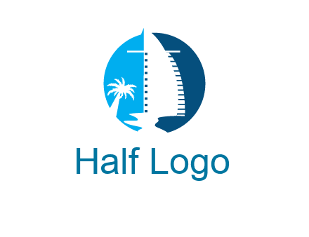 sailing boat and tree in circle logo