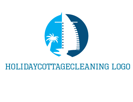 sailing boat and tree in circle logo