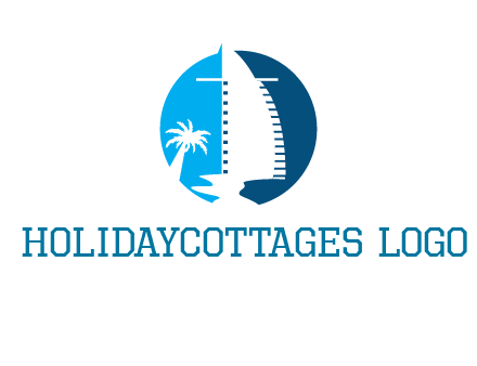 sailing boat and tree in circle logo