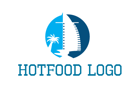 sailing boat and tree in circle logo