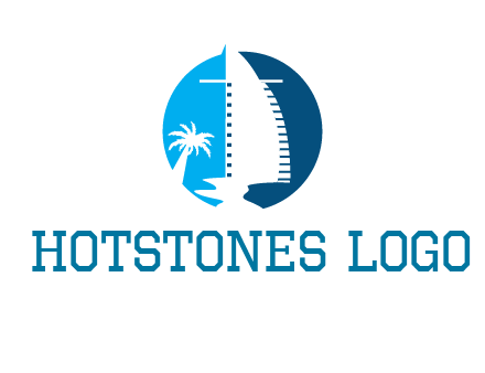 sailing boat and tree in circle logo