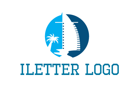sailing boat and tree in circle logo
