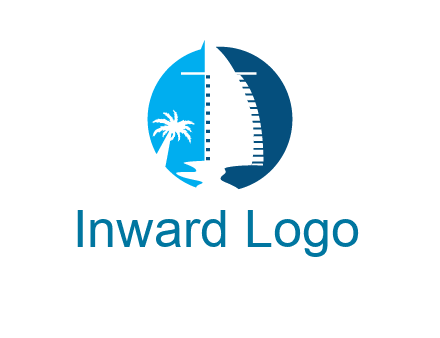 sailing boat and tree in circle logo