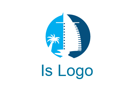 sailing boat and tree in circle logo