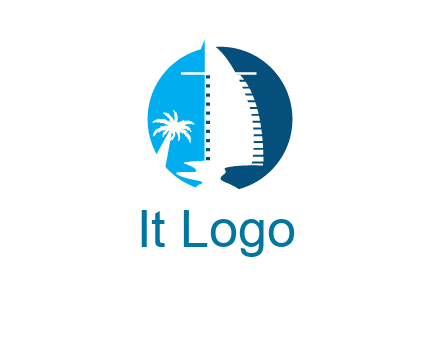 sailing boat and tree in circle logo