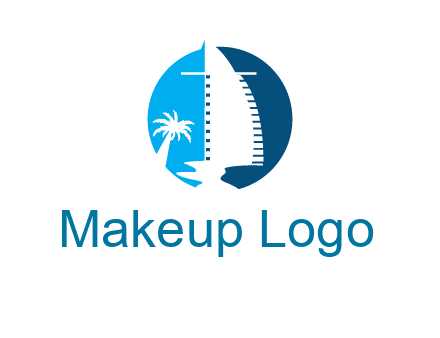 sailing boat and tree in circle logo
