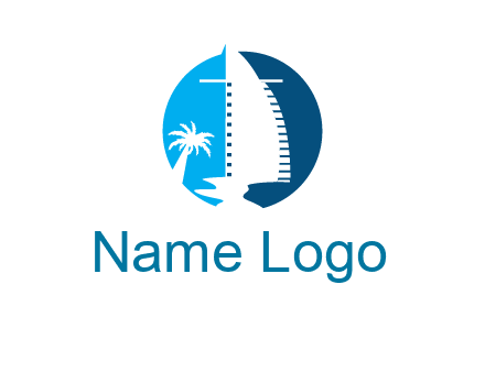 sailing boat and tree in circle logo