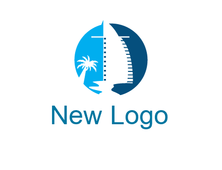 sailing boat and tree in circle logo