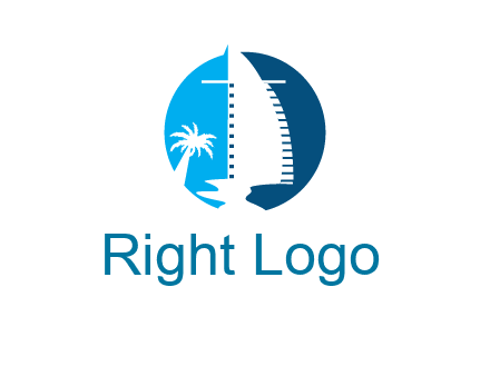 sailing boat and tree in circle logo