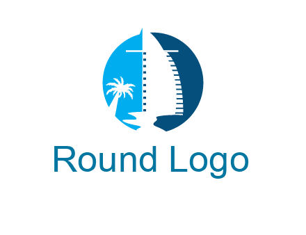 sailing boat and tree in circle logo