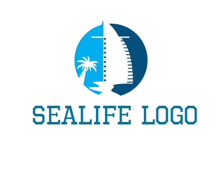 sailing boat and tree in circle logo