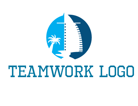 sailing boat and tree in circle logo