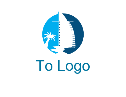 sailing boat and tree in circle logo
