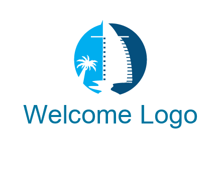 sailing boat and tree in circle logo