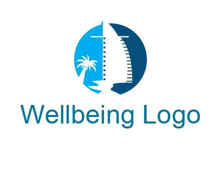 sailing boat and tree in circle logo