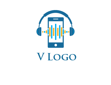 music sound waves on mobile with headphones logo
