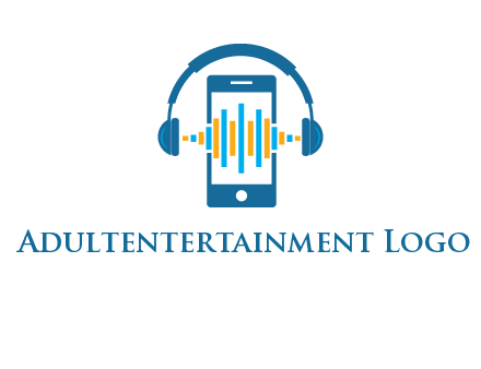 music sound waves on mobile with headphones logo