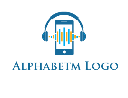 music sound waves on mobile with headphones logo