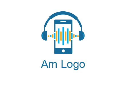 music sound waves on mobile with headphones logo
