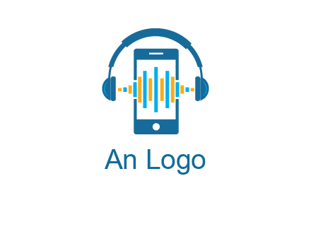 music sound waves on mobile with headphones logo