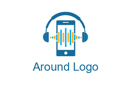 music sound waves on mobile with headphones logo