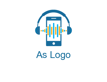 music sound waves on mobile with headphones logo
