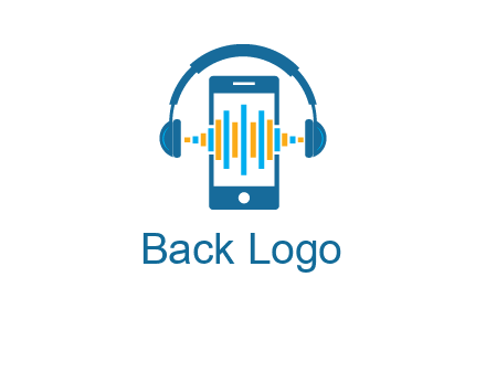 music sound waves on mobile with headphones logo