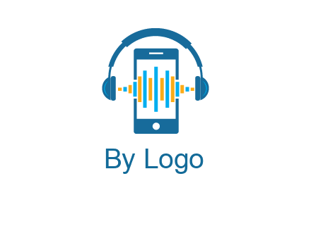 music sound waves on mobile with headphones logo