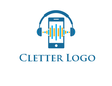music sound waves on mobile with headphones logo