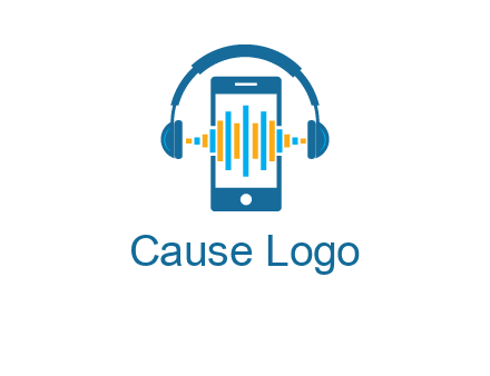 music sound waves on mobile with headphones logo