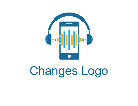 music sound waves on mobile with headphones logo
