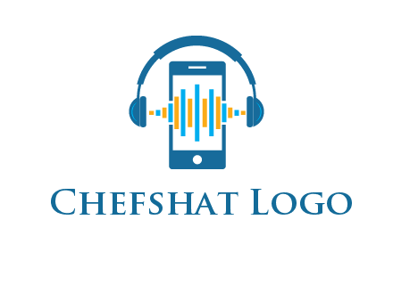 music sound waves on mobile with headphones logo