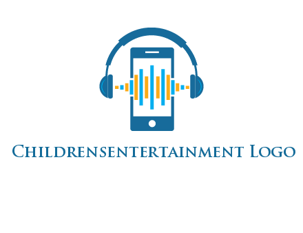 music sound waves on mobile with headphones logo