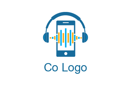 music sound waves on mobile with headphones logo