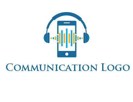 music sound waves on mobile with headphones logo