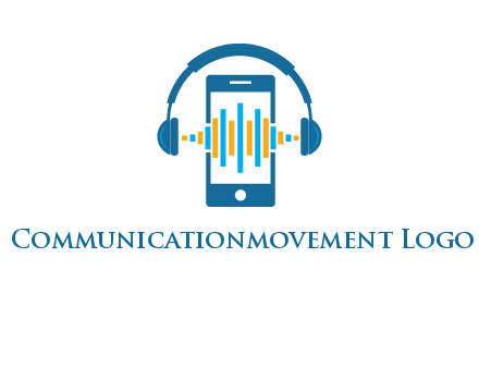 music sound waves on mobile with headphones logo