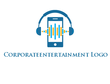 music sound waves on mobile with headphones logo