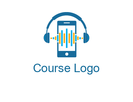 music sound waves on mobile with headphones logo