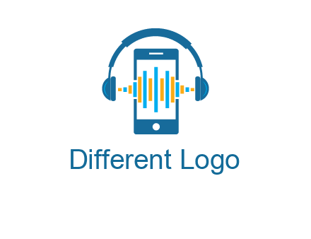music sound waves on mobile with headphones logo