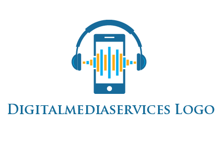 music sound waves on mobile with headphones logo