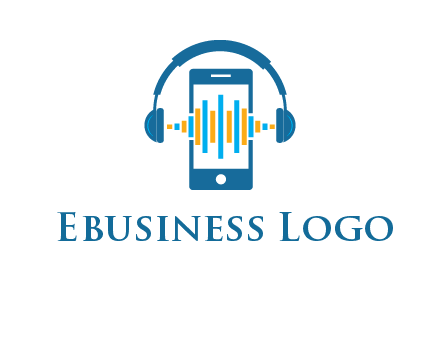 music sound waves on mobile with headphones logo