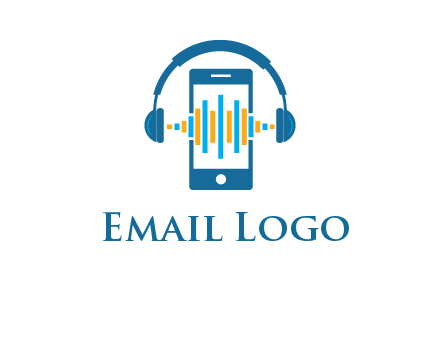 music sound waves on mobile with headphones logo