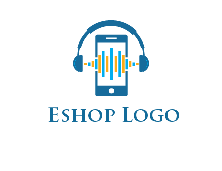 music sound waves on mobile with headphones logo