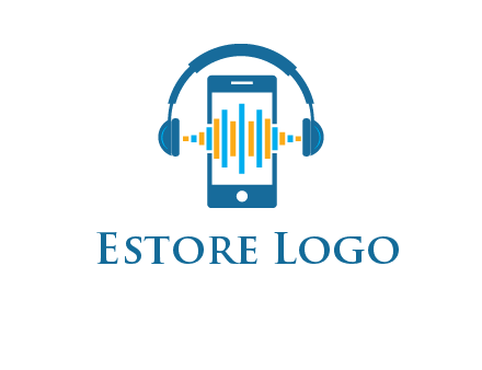 music sound waves on mobile with headphones logo
