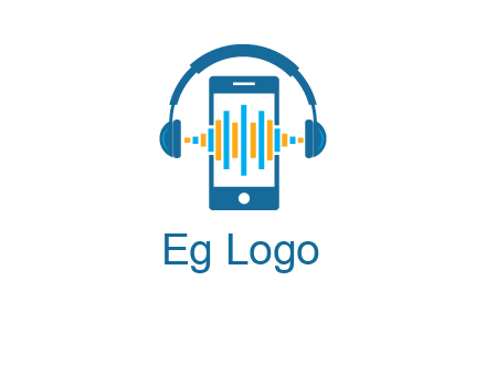 music sound waves on mobile with headphones logo
